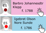 Igebret Olson Nore Sunde f. 1786 E5 Barbro Johannesdtr Klepp f. 1788 E5